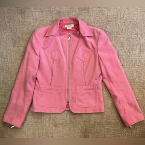 💕🌸 Vintage Y2K Pink Faux Suede Lined Blazer Jacket Size 8 M Zip Detail EUC